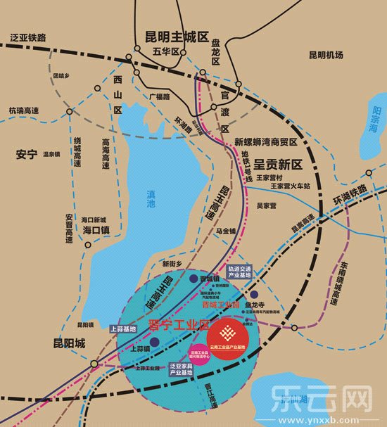 云南工業品產業基地區位圖。